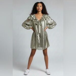 NWT Alexachung Metallic Houndstooth Frill Neck Dress UK 8 / US 4